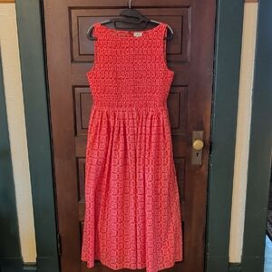 J Crew Smocked Boat neck Midi Sleeveless Dress M